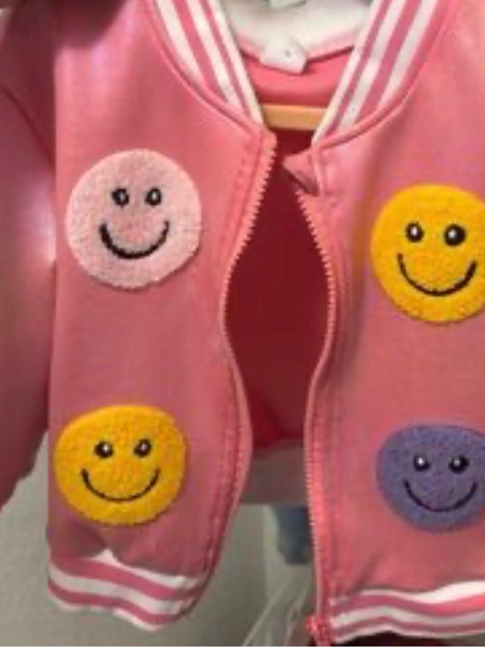 SHEIN young girl fashion smiling face pink bomber jacket